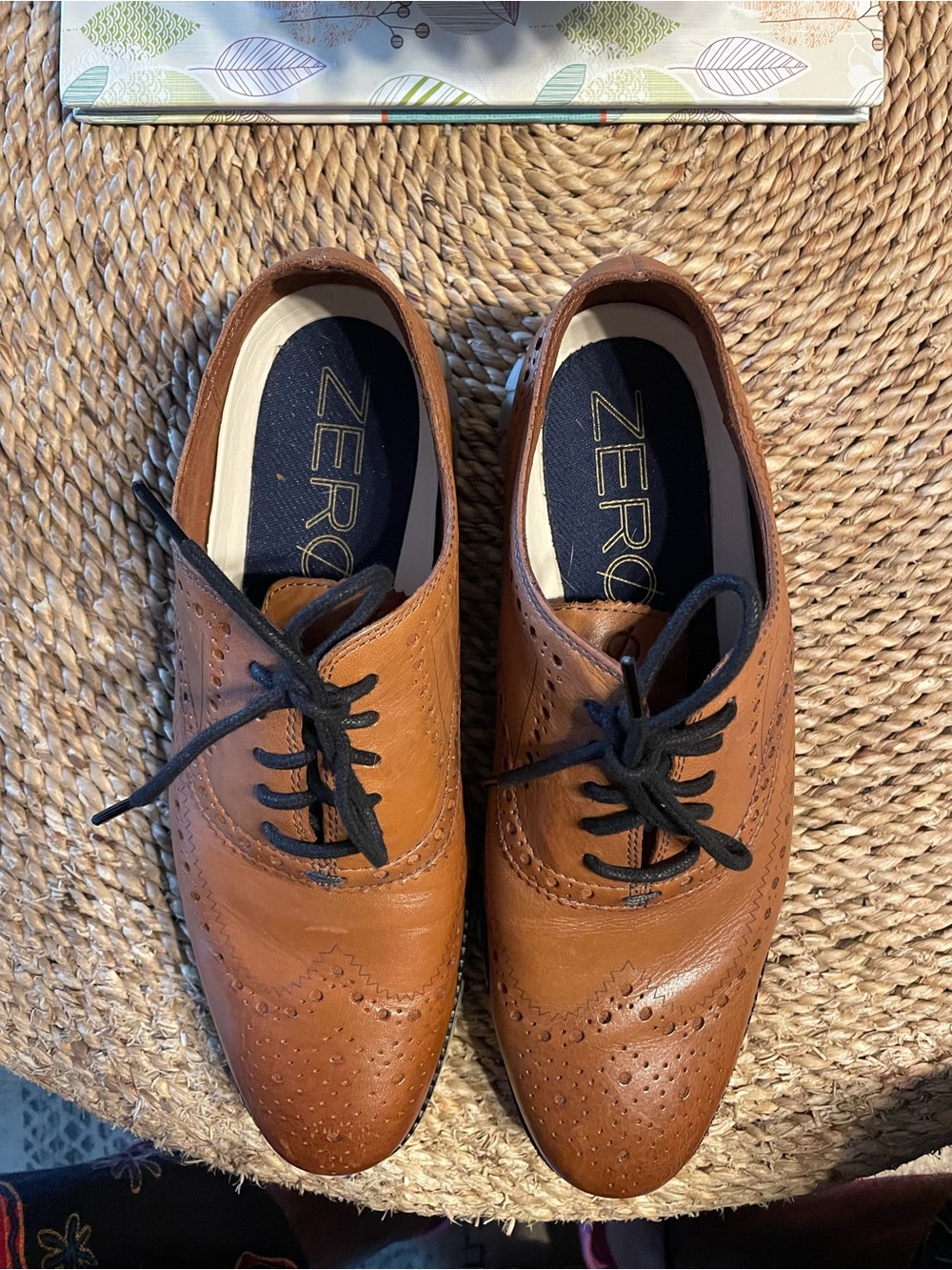 Cole Haan Tan Leather Wingtip Oxfords with Black Laces